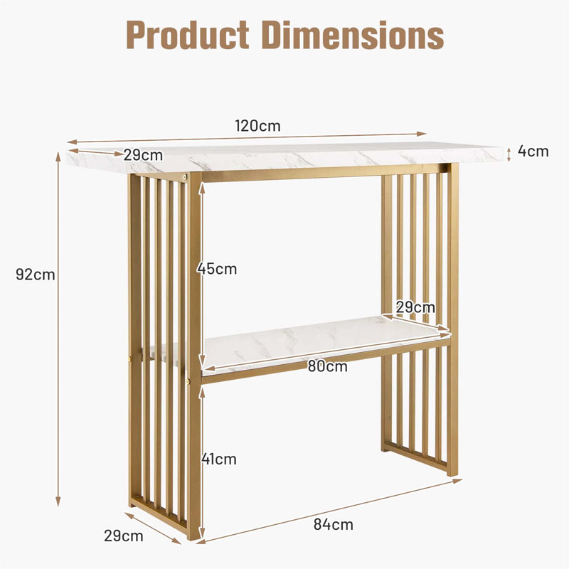 Byersville 120cm Console Table, White, Gold