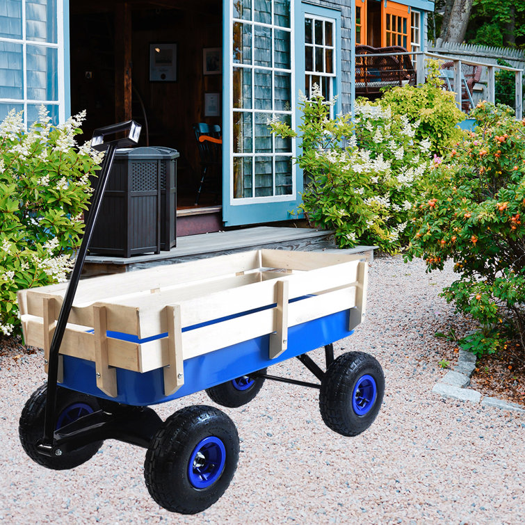 3 cu. ft. All-Terrain Steel and Wood Wagon Kids Children Garden Cart Air  Tires Outdoor Blue