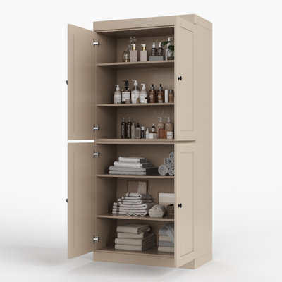 100% Solid Wood Tall Bathroom Linen Cabinet with Doors, Adjustable Shelves, Modular Bathroom & Laundry Storage Cabinet, 32" W x 71.5" H
