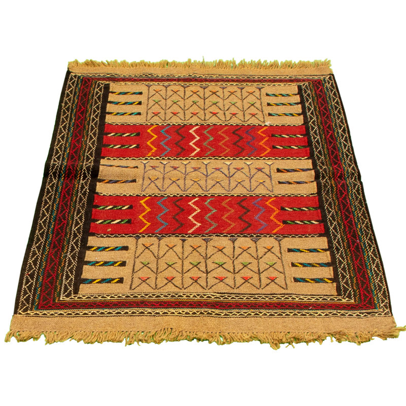 Tapis décoratif en laine brun clair 3 pi 8 po x 5 pi 7 po one-of-a-kind Boo noué à la main New Age
