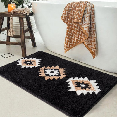 Black Bathroom Rugs Mat 20X32, Aztec Boho Bath Rugs Long Western Plush Non Slip Machine Washable Bath Mats Large Luxury Soft Absorbent Modern Carpet For Floor, Tub, Shower, Kitchen, Entryway