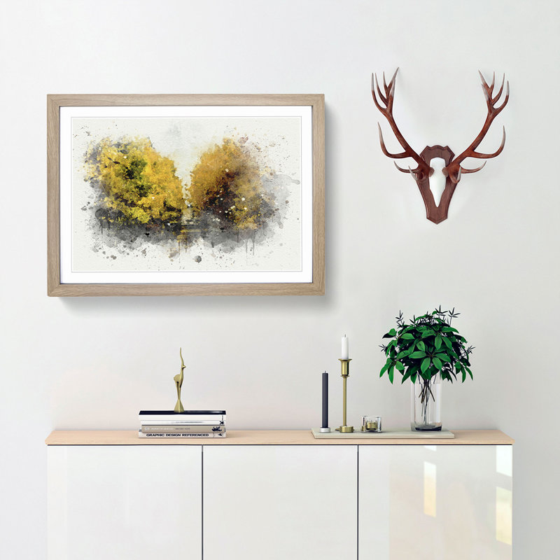 Road Through a Yellow Forest in Abstract - Picture Frame Graphic Art Print, Oak, 60cm H x 91cm W x 2cm D