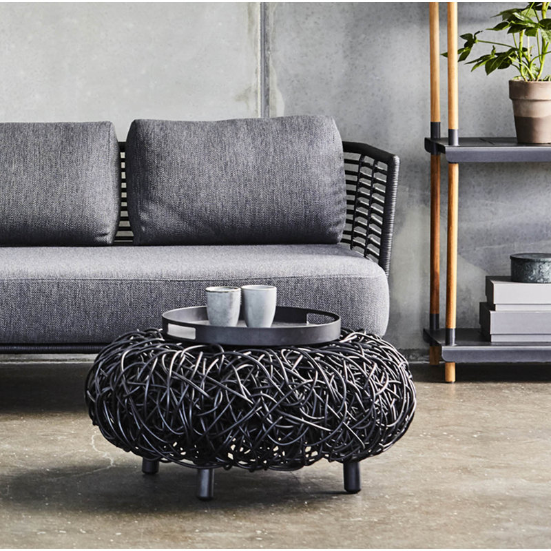 Loop 29.2" Wide Round Footstool Wide Ottoman, Black