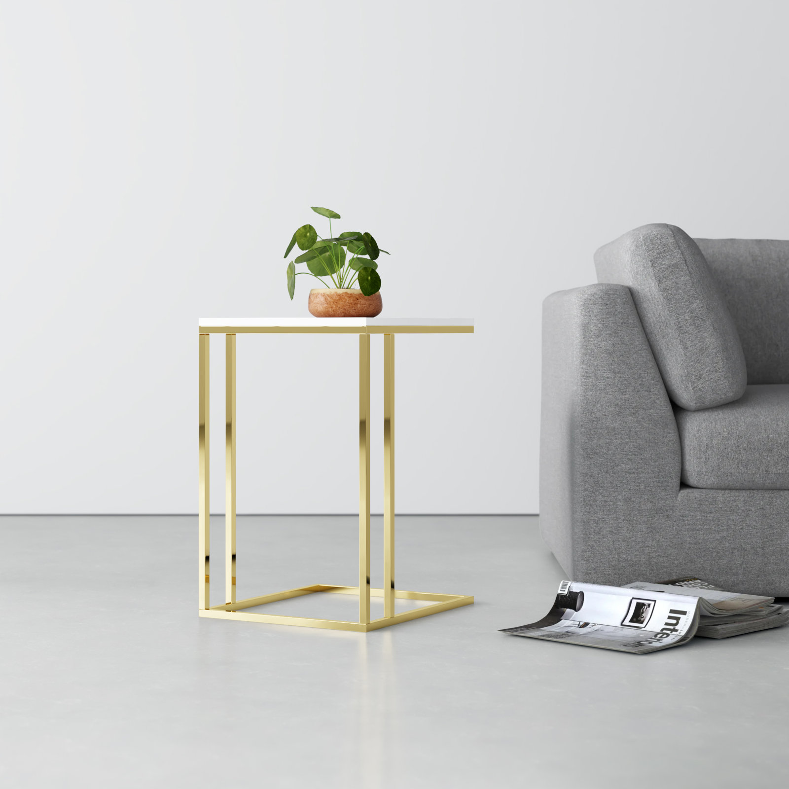 Hampshire End Table, White Top/Gold Base