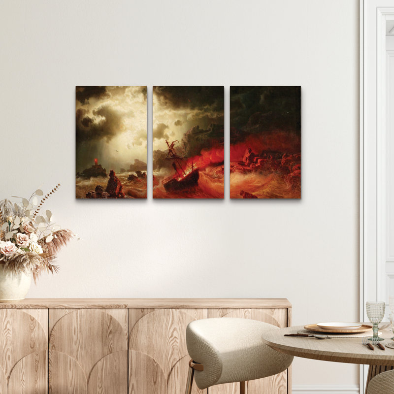 Ensemble de 3 panneaux muraux - Marcus Jules «Storms at Sea», art mural sur toile pour le salon, la chambre à coucher ou le bureau 