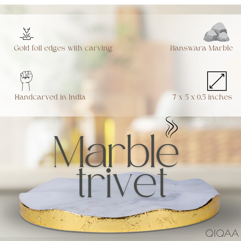 Sous-plat festonné en marbre blanc sculpté à la main | Dessous-de-plat rond en marbre pour marmites et casseroles, objets décoratifs pour la maison et la cuisine 7 x 7