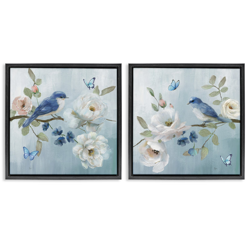 Ensemble de 2 cadres flottants Nature's Tranquility Florals, design par Nan, H 25 po x l 25 po, Cadre flottant noir de jais