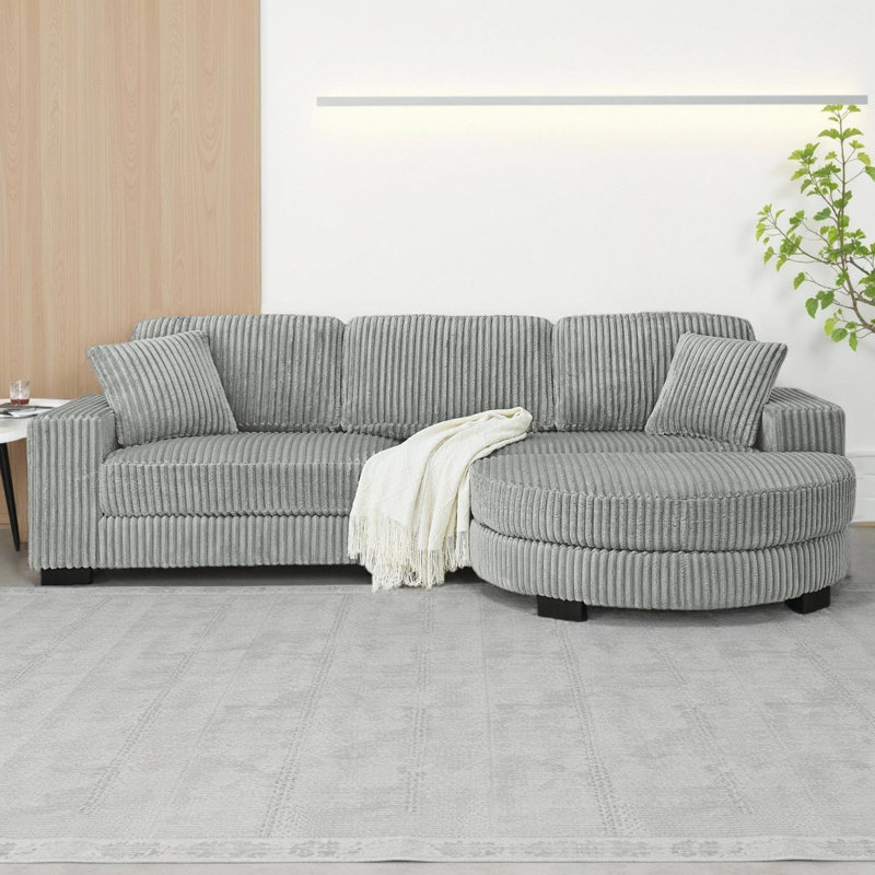 Canapé-lit modulaire en L capitonné Corduroy, Velours côtelé gris