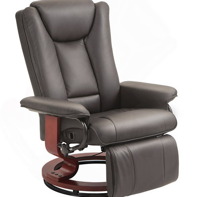 Manual Swivel Recliner Chair, PU Leather Reclining Chair with Footrest for Living Room, Brown -  Red Barrel Studio®, D52A0ADF3E1744A7A738A796908E2909