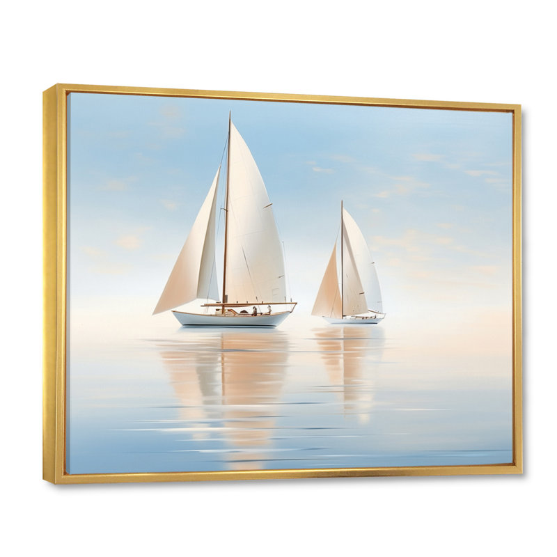 Erandekar " Sailboat Harmonious Tides I ", Gold Floater Framed, 24" H x 32" W x 1" D