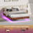 Walnut Queen Floating Bed Frame With LED Lights, Wave Curve Wood Texture And Heavy Duty Metal Slats - No Box Spring Needed-1113598306-1113598309