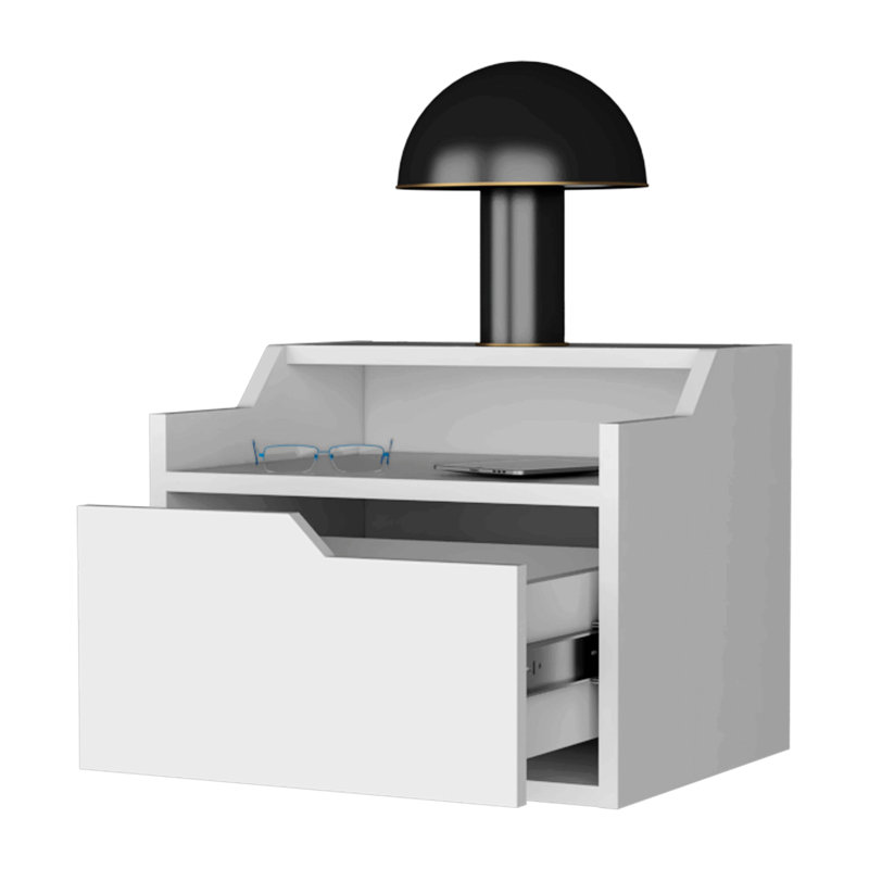 Table de chevet flottante avec tiroir et double tablette Florence, Blanc