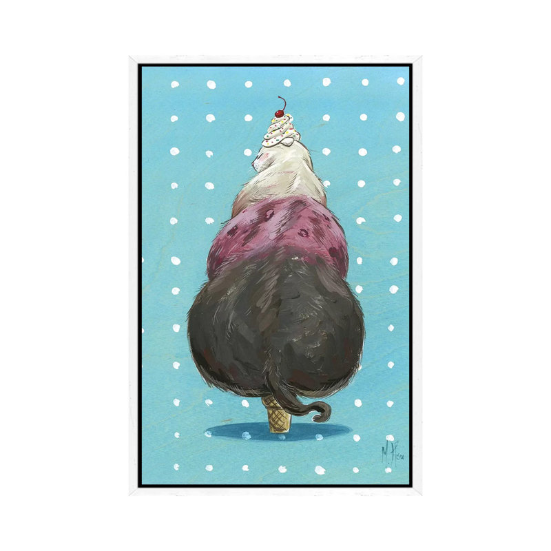 Ice Cream Cat by Martin Hsu - Painting on Canvas, 66.04 cm H x 45.72 cm W, White Framed