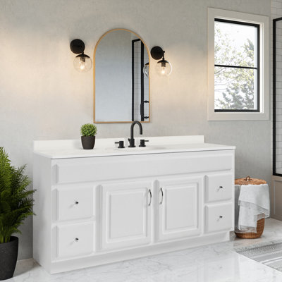 Concord 61 Inch Bathroom Vanity with Cultured Marble Top, Assembled, White