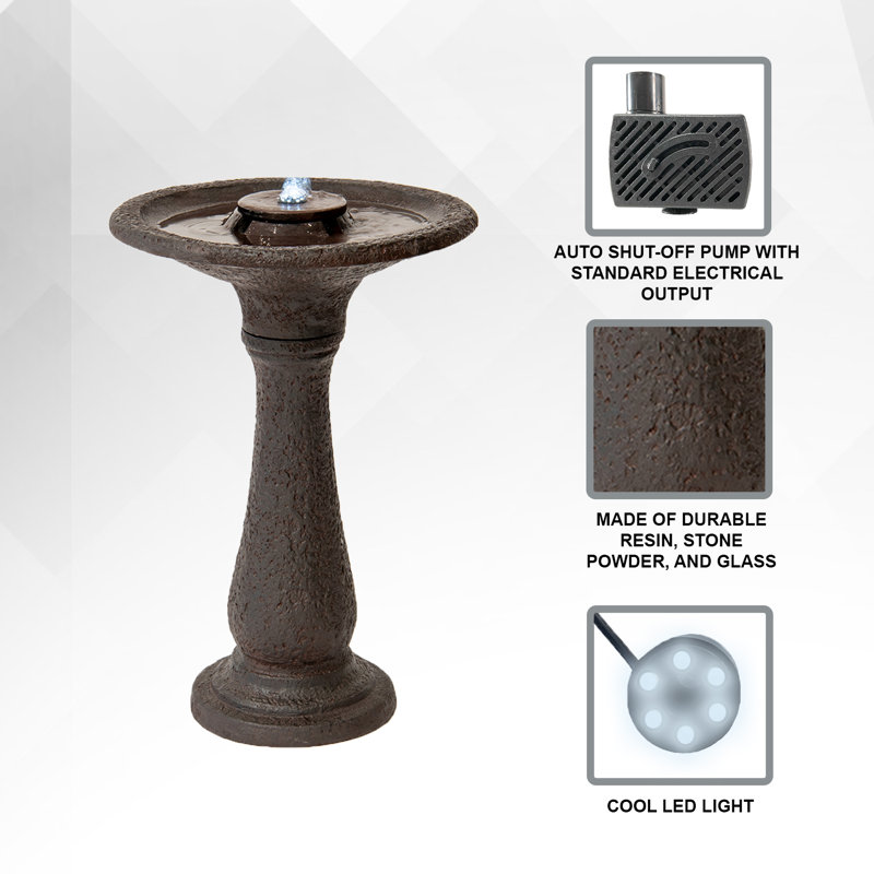  23.43 inches Resin/Stone Powder/Glass Fiber 1 Tier Water Fountain for Outdoor Décor, Birdbath Fountain