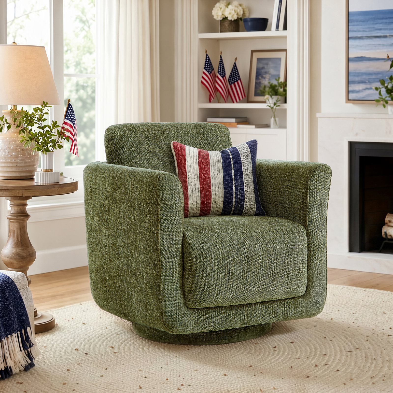 Joie Upholstered Swivel Chair, Laurel Forest Textured Basketweave