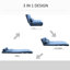 Chaise de lit pliante réglable, 2 coussins, L 40,25 po, bleu, plancher convertible avec