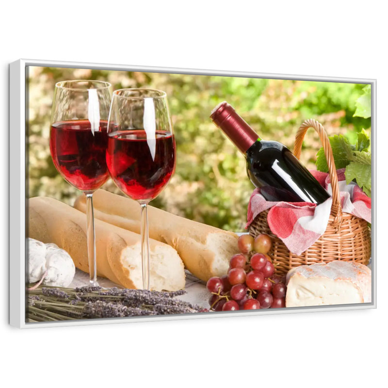 Pique-nique au vin rouge, Cadre flottant blanc, 43 po x 29 po