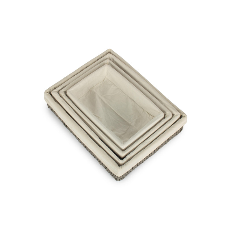 Lily Manor 4 Piece Wicker Storage Tray Basket Set with Lining