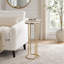 Table d'appoint ronde décorative pour salon - Table d'appoint sur pied avec pied central, idéale pour les boissons et la cuisine - 63,5 cm, blanc et or