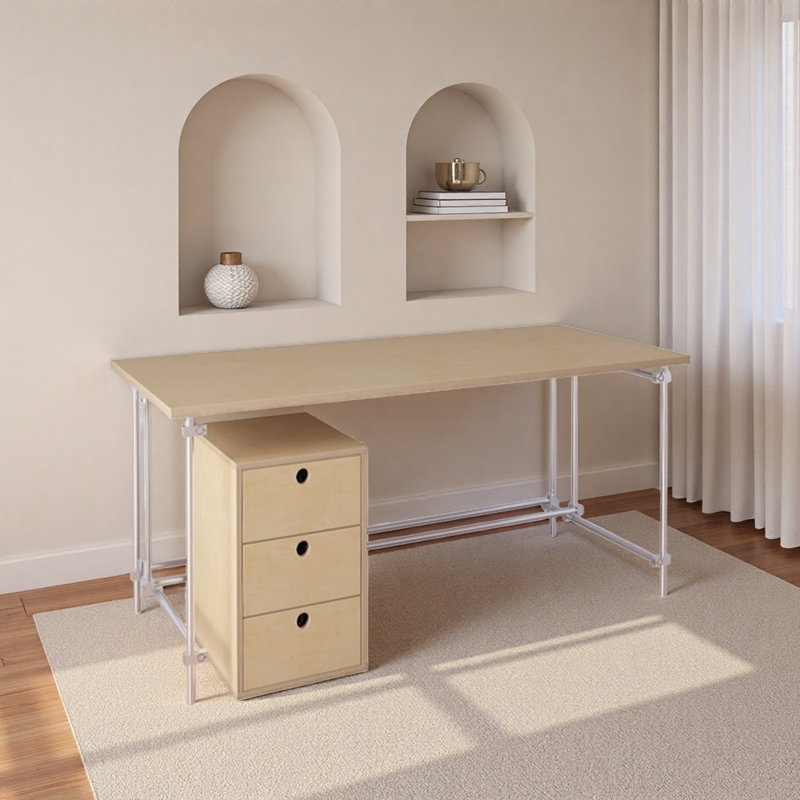 Bureau d'ordinateur à trois tiroirs Durable, H 29,52 po x l 62,99 po x P 31,49 po, Beige