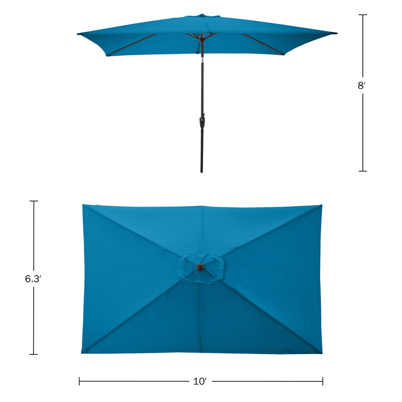 8 Piece Set Okemo Table w/6 Chairs 10"" Rectangular Umbrella (Blue), Blue, 6