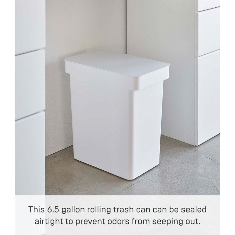 White Airtight Rolling Kitchen Trash Can with Wheels