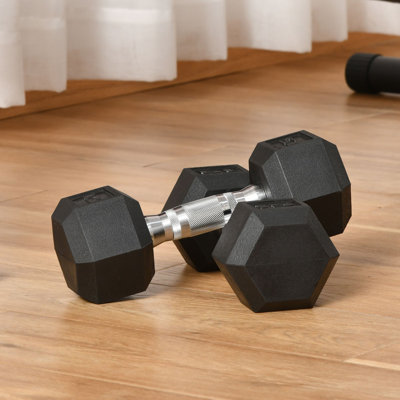 2 x 15 lbs Rubber Dumbbells Weight Set for Body Fitness Training