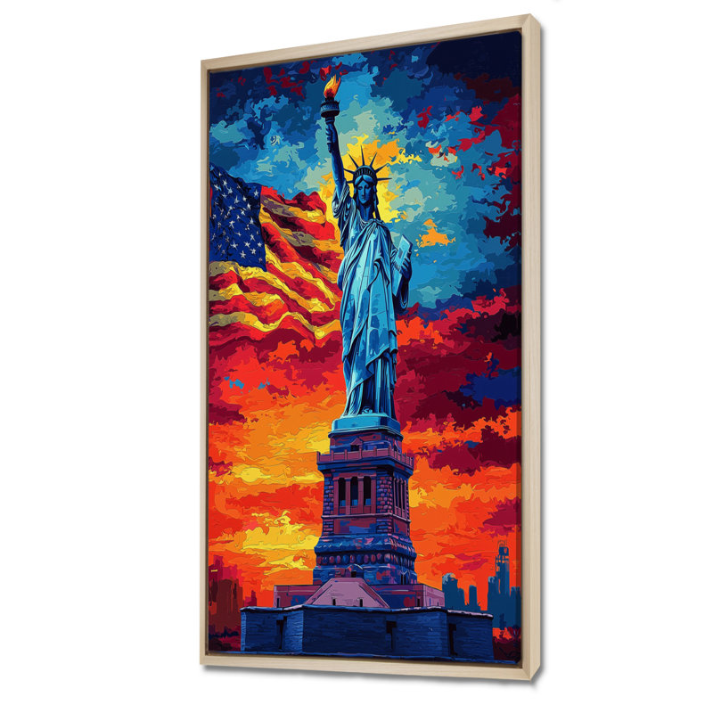 Statues de la liberté avec drapeau des États-Unis - art mural patriotiste des États-Unis, H 60 po x l 28 po, Crème, crème