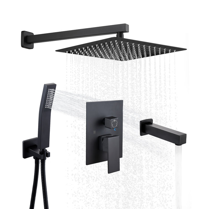 Diverter Complete Shower System with Rough in-Valve, Black