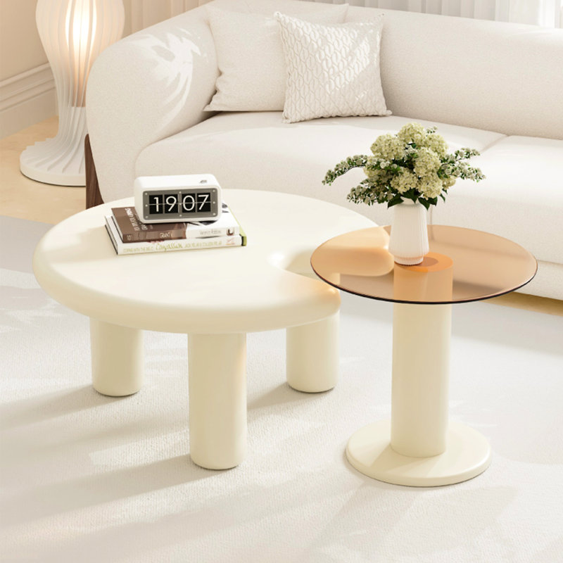 Beige Living Room Coffee Table , Round Edge, Straightforward Assembly And Use Modern In Cream For Area, Easy To Put Together