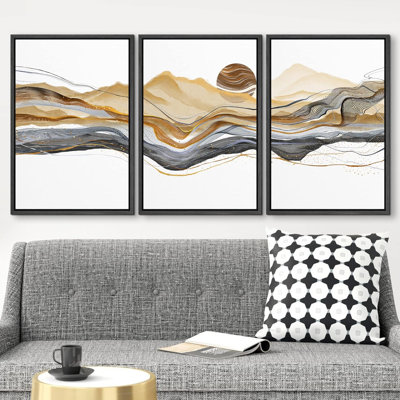Abstrait paysage doré, peinture pastel noire, chaîne de montagnes, illustrations abstraites, art moderne, paysage rustique