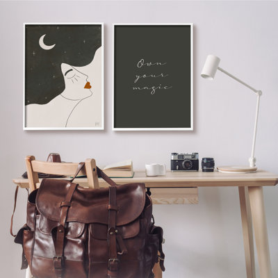 " Own Your Magic Phrase Abstract Starry Night Hair " 2 Piece Art Graphic Art Print