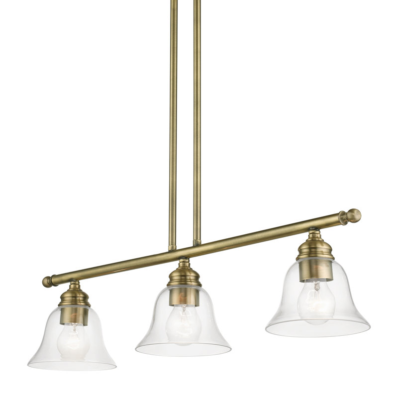 Deshaud 3 - Light Steel Dimmable Kitchen Island Square / Rectangle Chandelier, Antique Brass