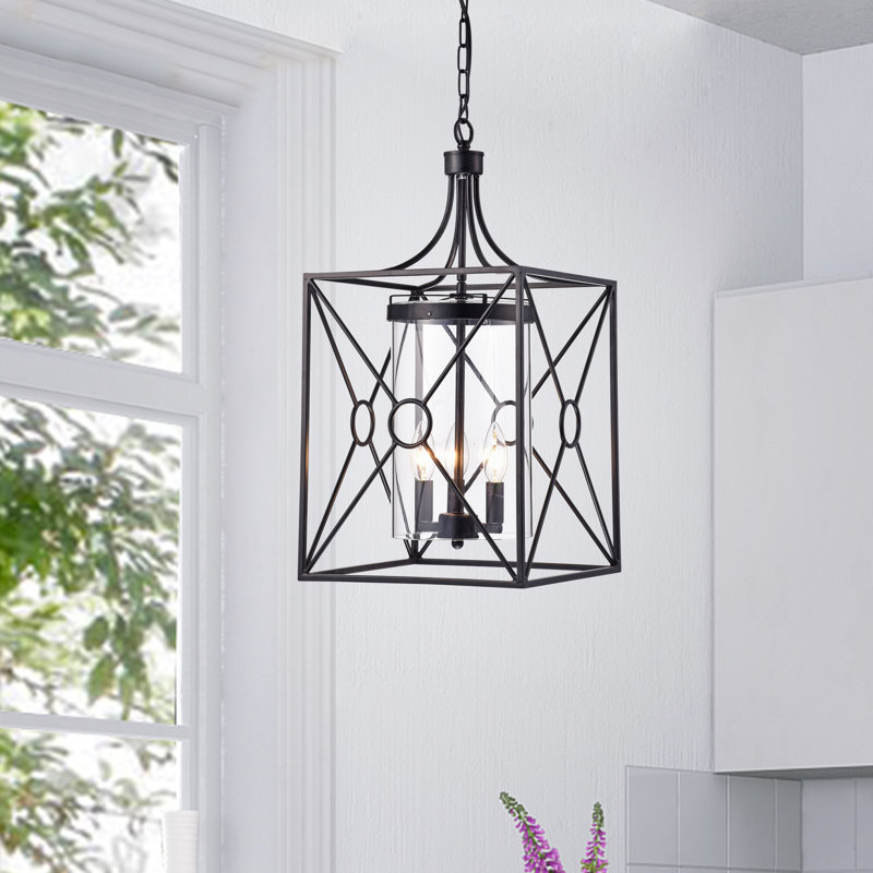 Luminaire suspendu carré 3 lumières lanterne Oryana