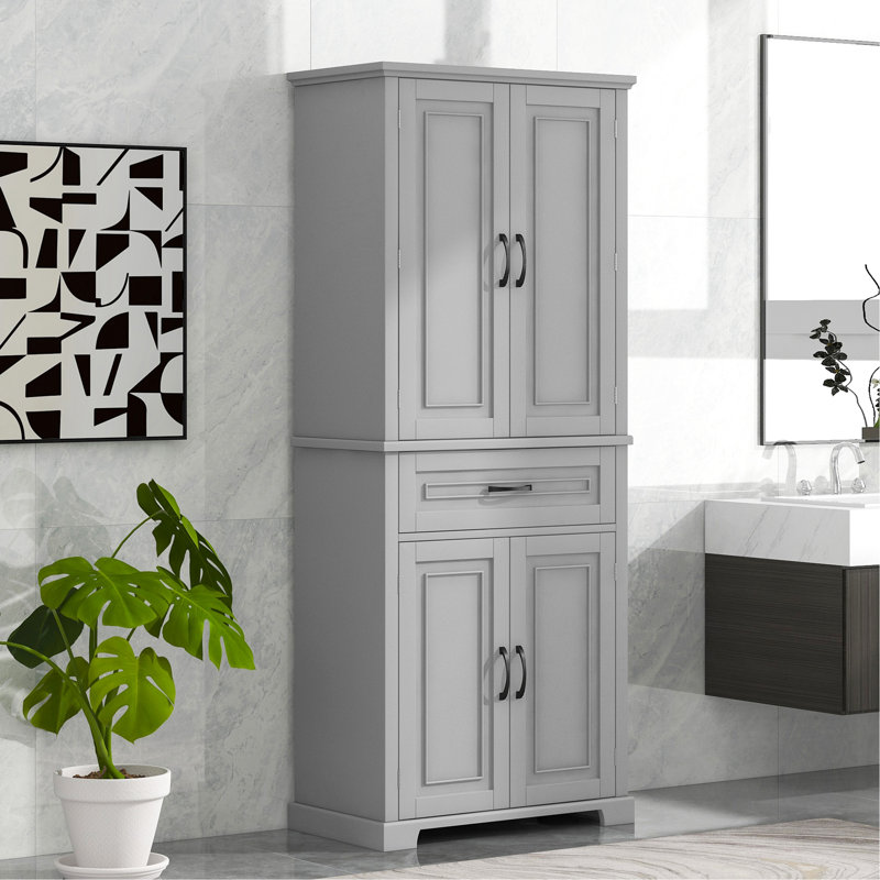 Versatile Bathroom Storage Cabinet With Multiple Compartments And Adjustable Shelf, Gray
