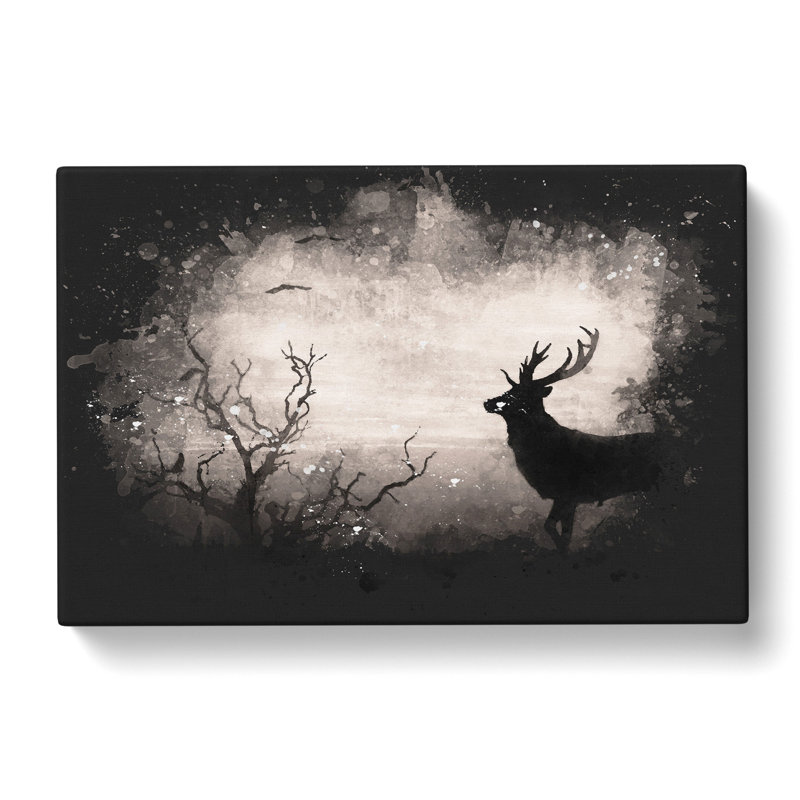 Stag Deer With Birds - Wrapped Canvas Print, 50cm H x 76cm W x 3cm D