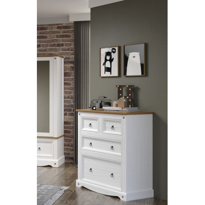 Choe 4 Drawer Chest, White and Antique Wax Finish, Corona design