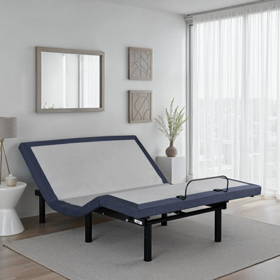Base de lit réglable avec positionnement complet de la tête et des pieds, massage du corps apaisant, 2 positions de mémoire, contrôle. Ajustements de la taille en acier bleu gris, caractéristique du ronflement relaxant, pieds 3 en 1