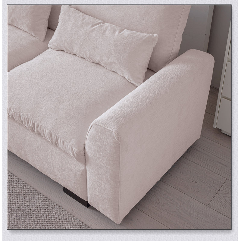 Upholstered 114.5 " Chenille Corner Sectional with Ottoman, Beige Chenille