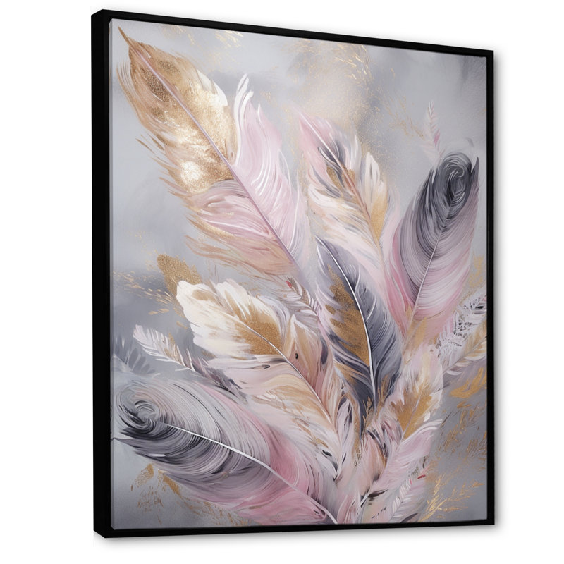«Rosito Pink Feather Wanderlust», reproduction sur toile, H 40 po x l 30 po x P 1,5 po, Cadre flottant noir