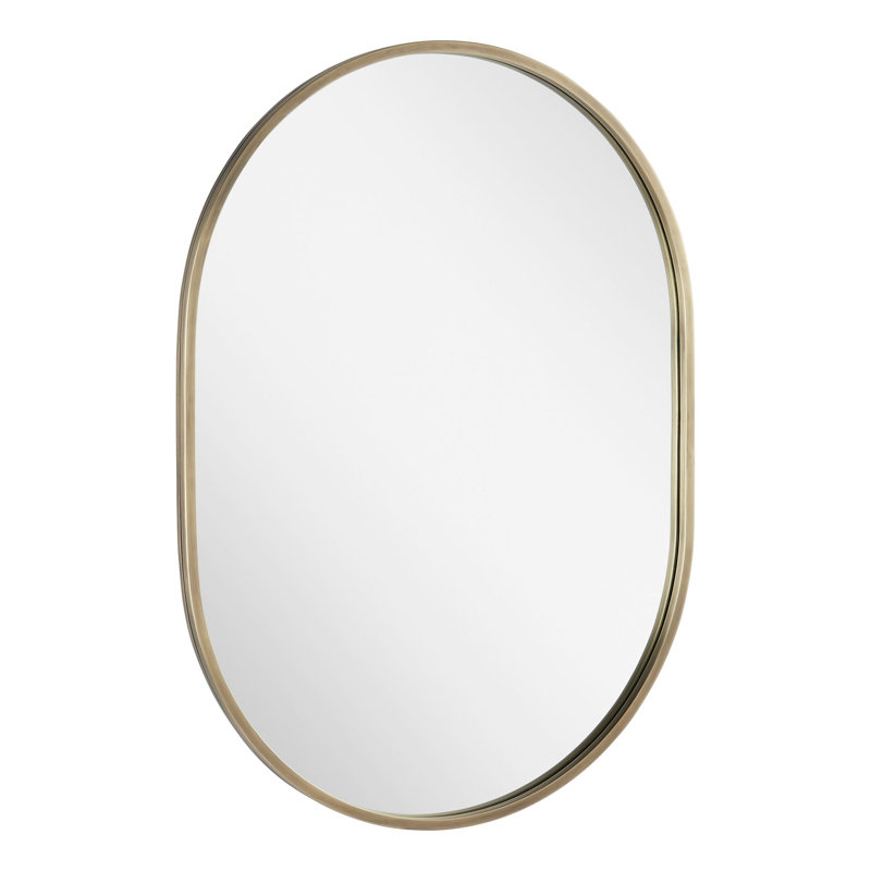 Colborne 32-1/2" x 24" Modern Oval Framed Bathroom Wall Mirror, Antique Brass