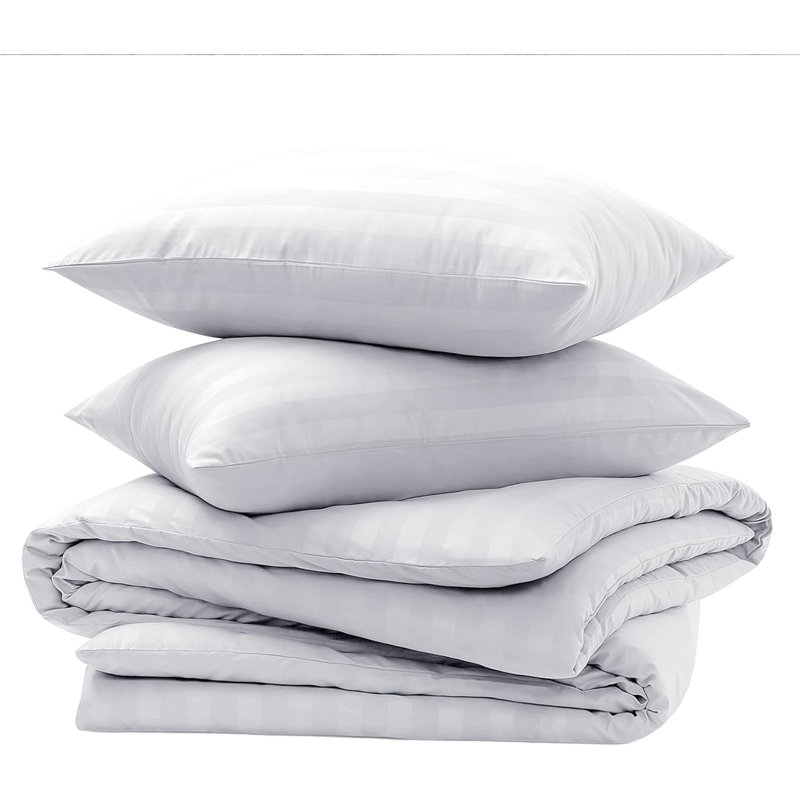 Microfiber Striped Duvet Cover Set with Pillowcases, White, King Duvet Cover 2 Pillowcases