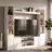 81" W Modern White Laminate Entertainment Center with 4 Doors & Open Shelves