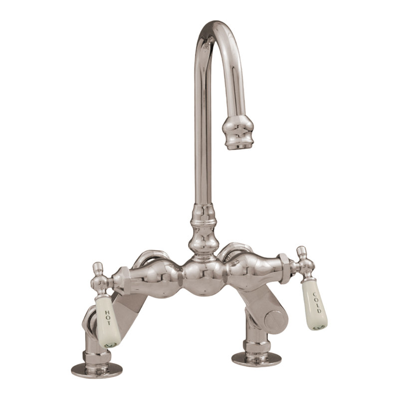 Deck Mount Tub Faucet with Porcelain Lever Handles by Strom Living, Polished Nickel