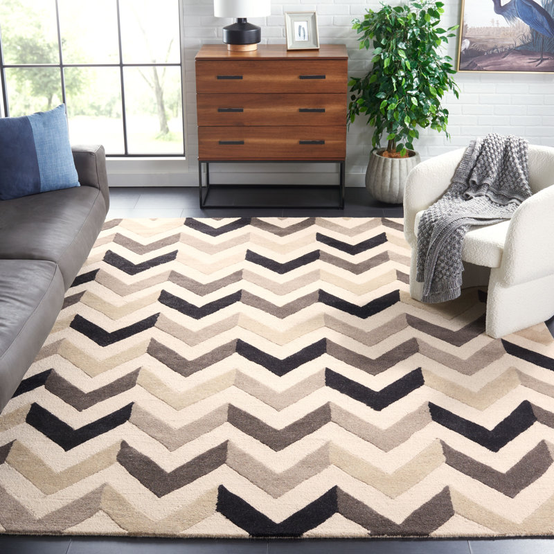 Sanyla Hand Tufted Wool Chevron Rug, Rectangle 9' x 12'