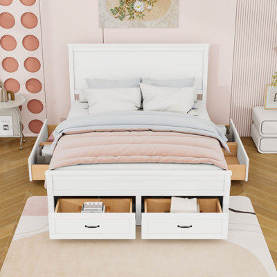Queen Wood Platform Bed Frame with 6 Drawers