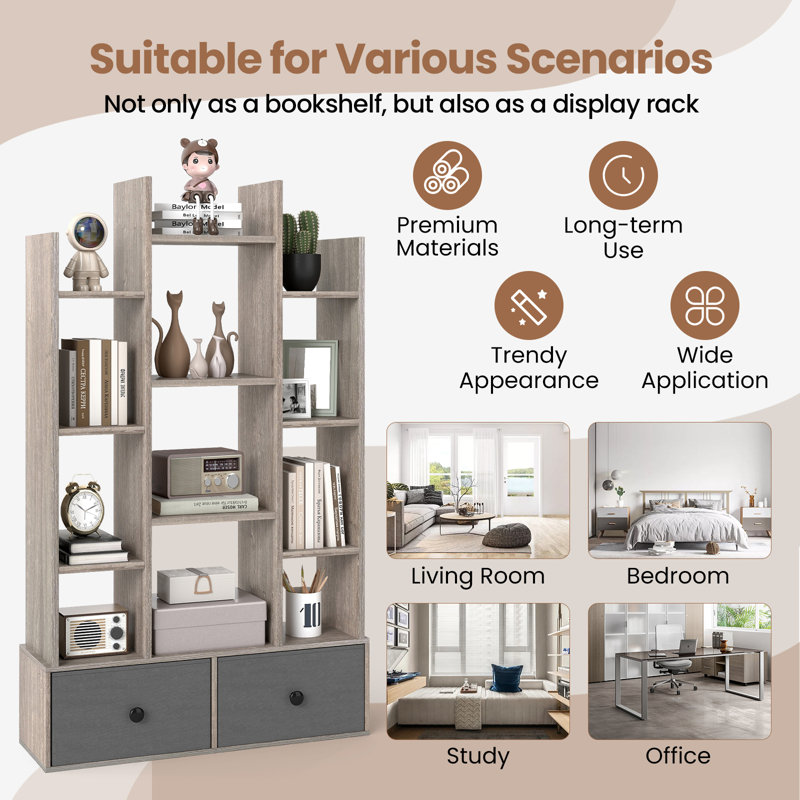 132cm H x 80cm W Etagere Bookcase, Grey