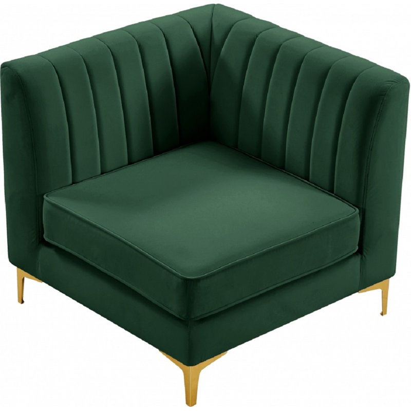 Enson Velvet Corner Chair, Green Velvet