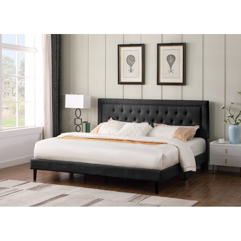 Cianciolo Upholstered Wingback Bed, Black, King